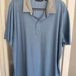 Travis Mathew Light Blue Polo Shirt with Gray Collar